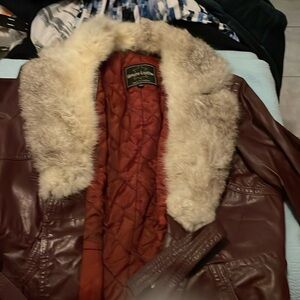 Vintage fur embellishment lined leather jacket